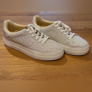 Betsey Johnson White Glitter Crystal Embellished Sneakers